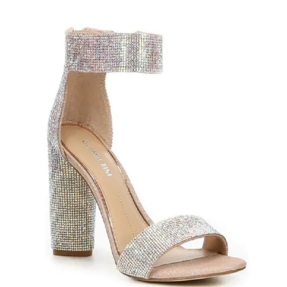 Gianni Bini Crystal Embellished Ankle-Strap Block Heel Sandal - Silver